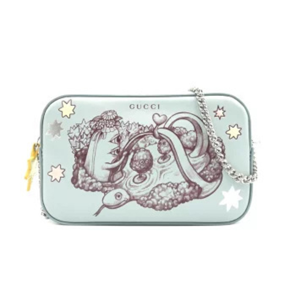Gucci Higuchi Yuko Chain Animal Leather Shoulder Bag Blue